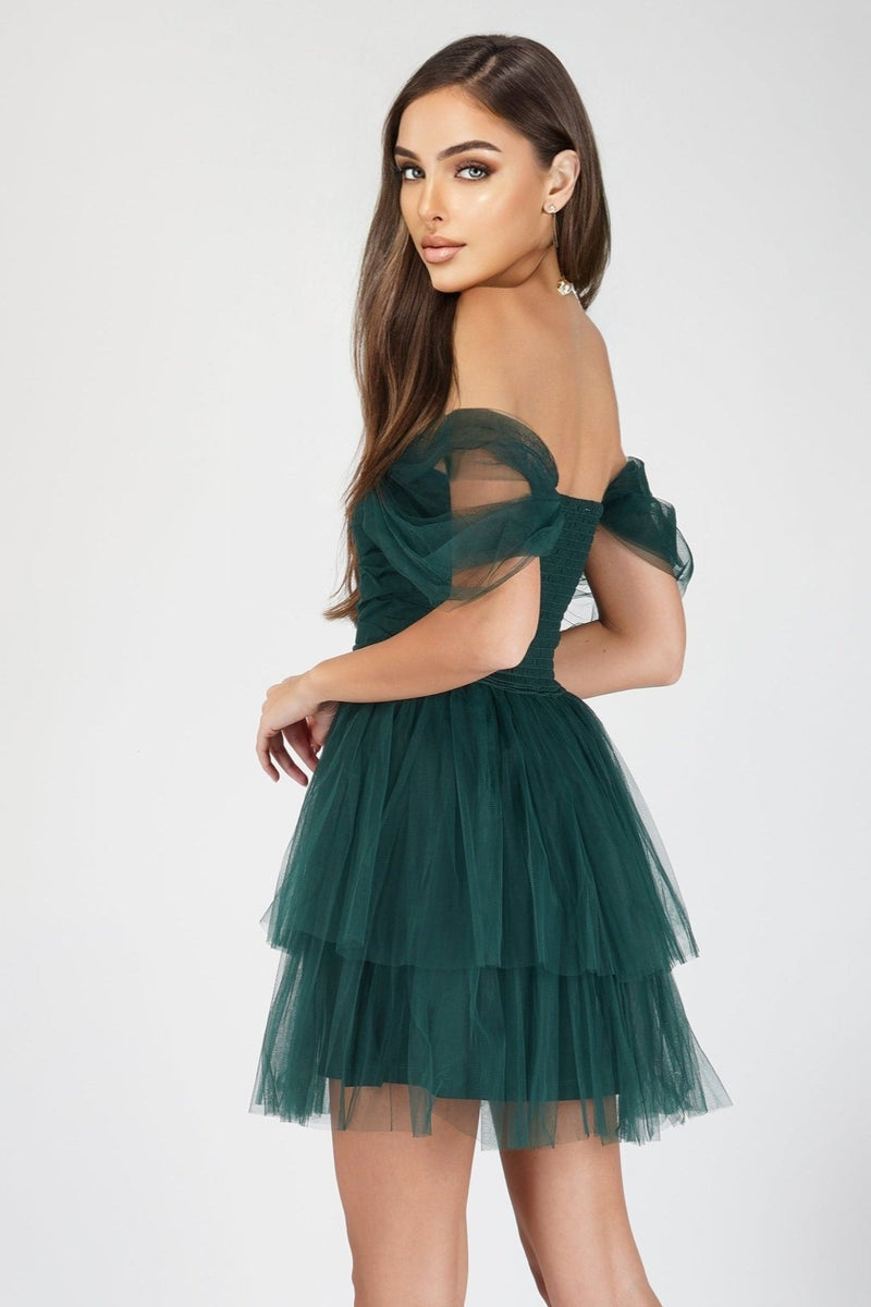 Sydney Emerald Green Plus Tulle Mini Dress – Lace & Beads
