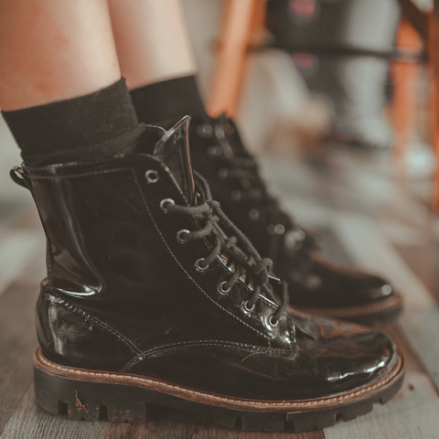 shiny black leather boots