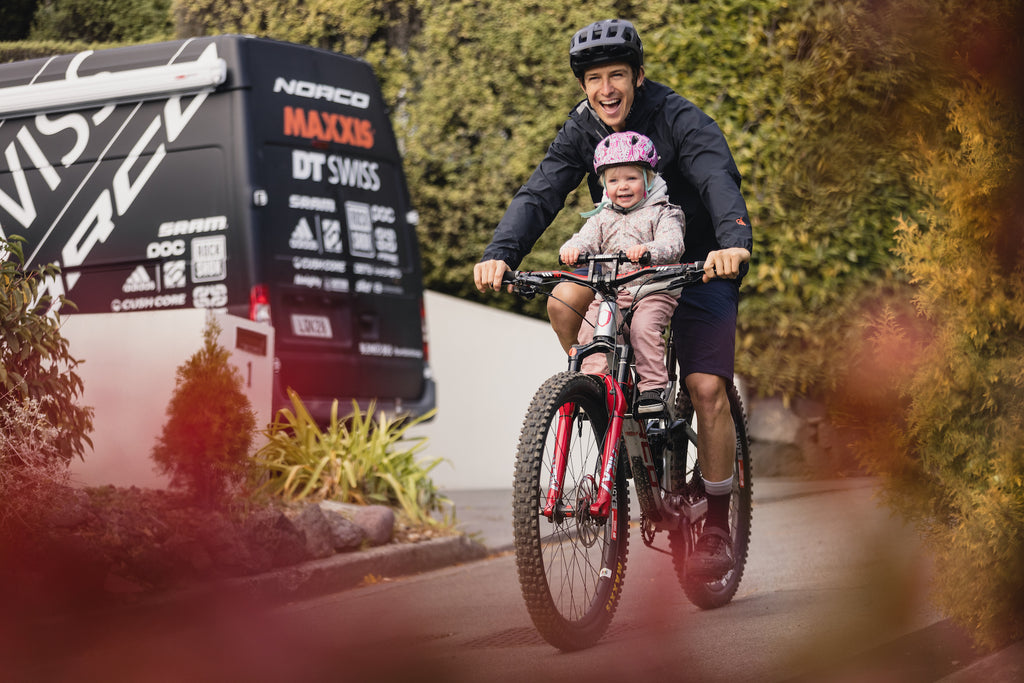 Sam Blenkinsop riding with his daughter