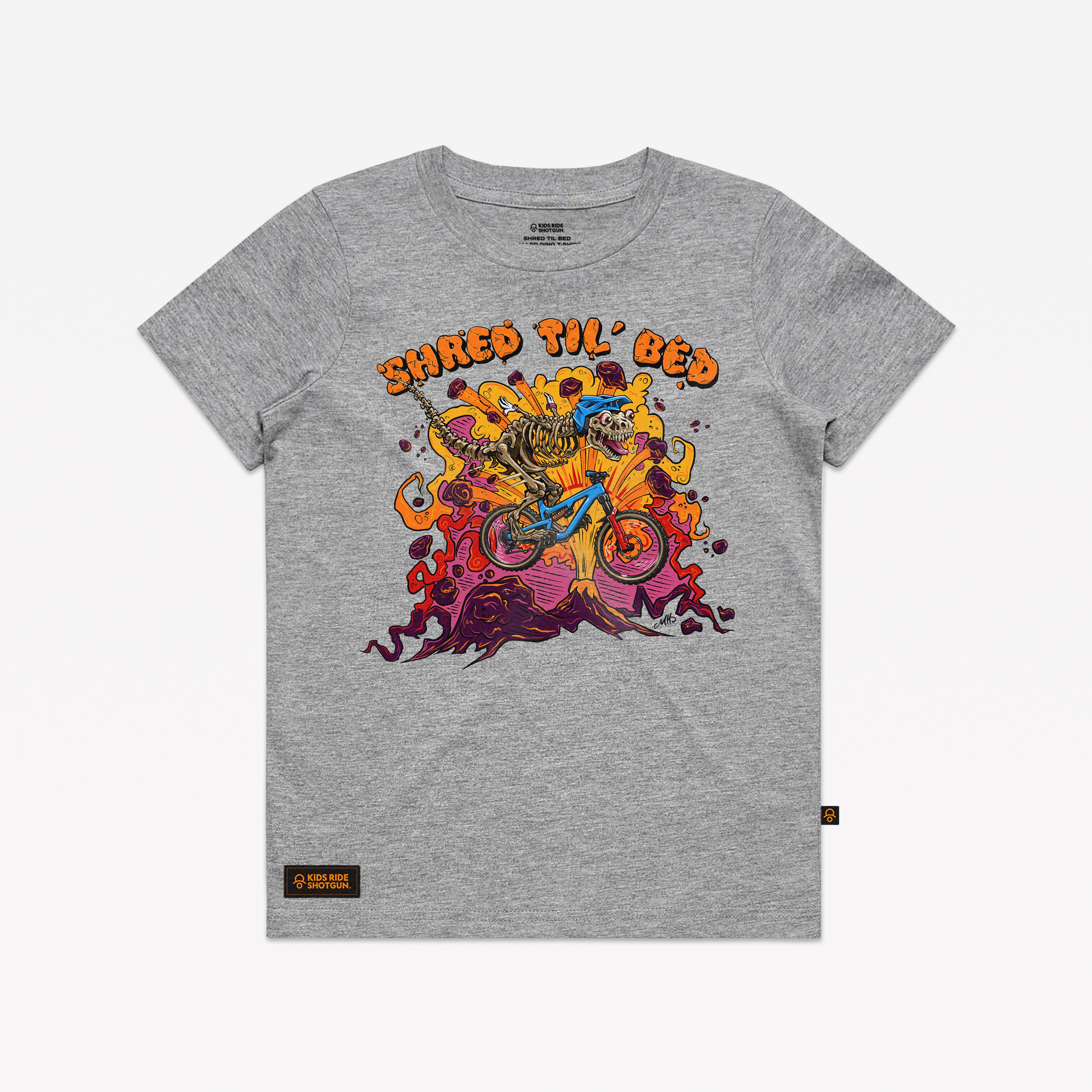 SHRED TIL BED DIALLED DINO KIDS T-SHIRT - Kids Ride Shotgun New Zealand product image