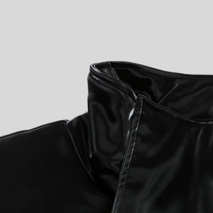 Shiny Cropped Black Faux Leather Jacket