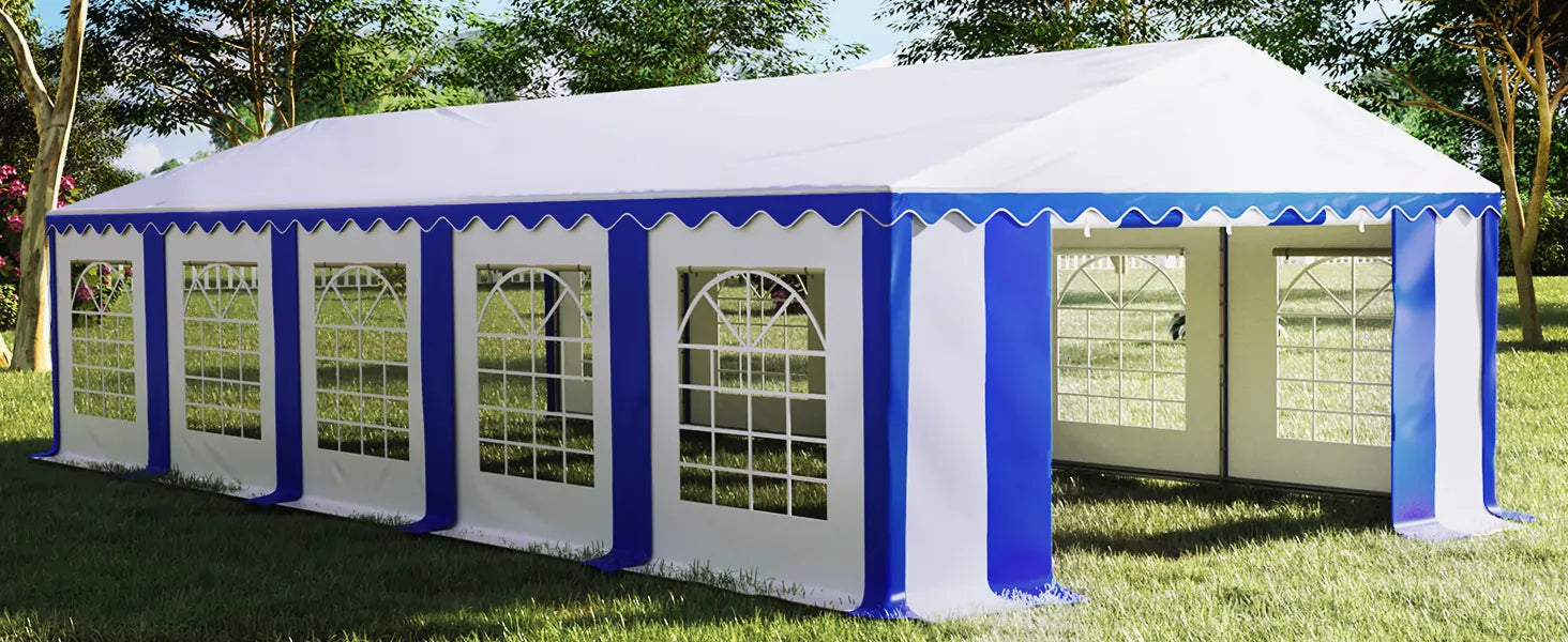 16' x 32' Heavy Duty Party Tent - Stripe Blue&White