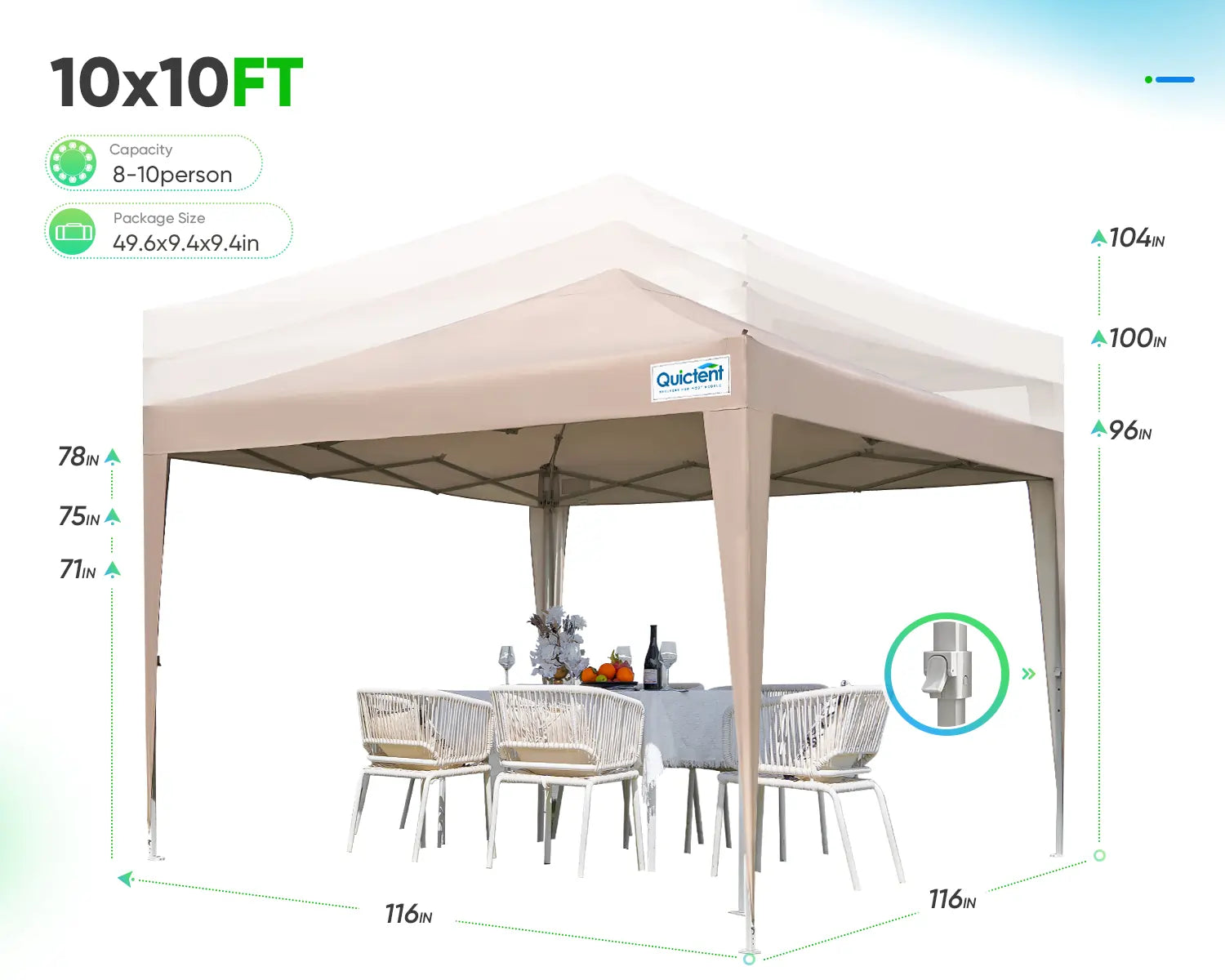 10x10 canopy with 3 height options
