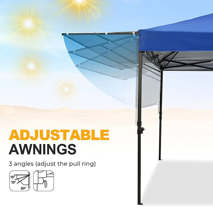 Pop-up tent with adjustable awning