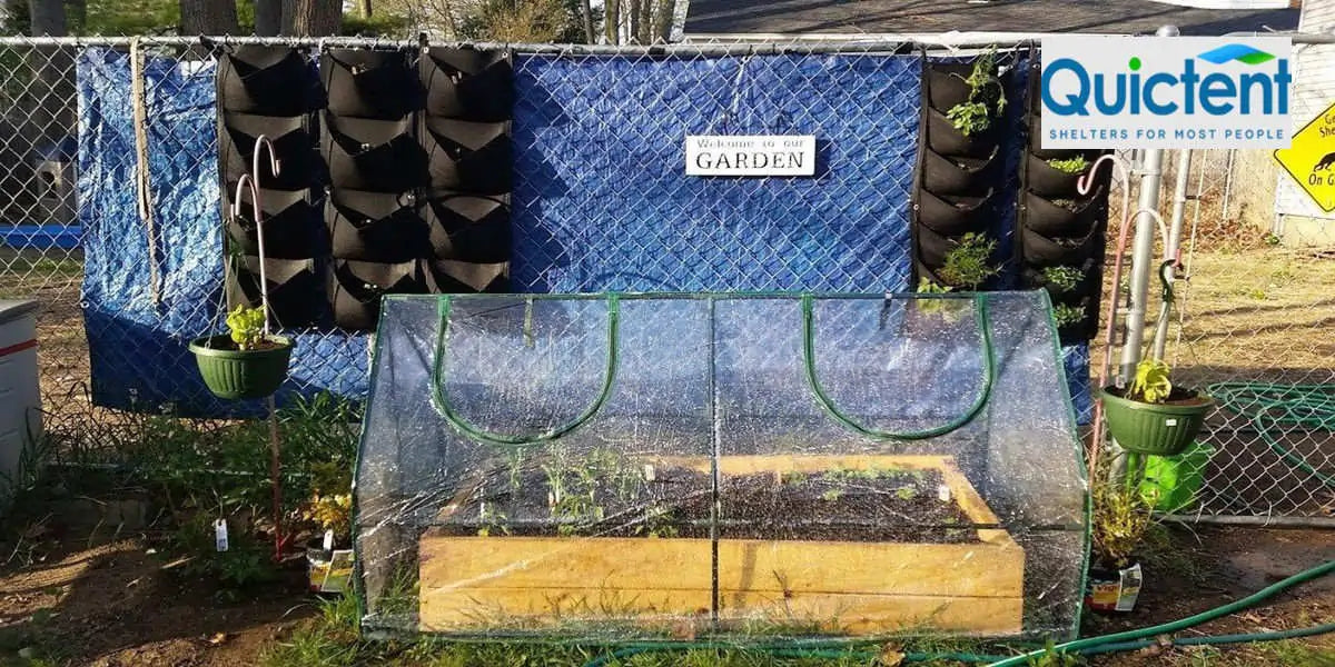 small greenhouse with a raised garden bed