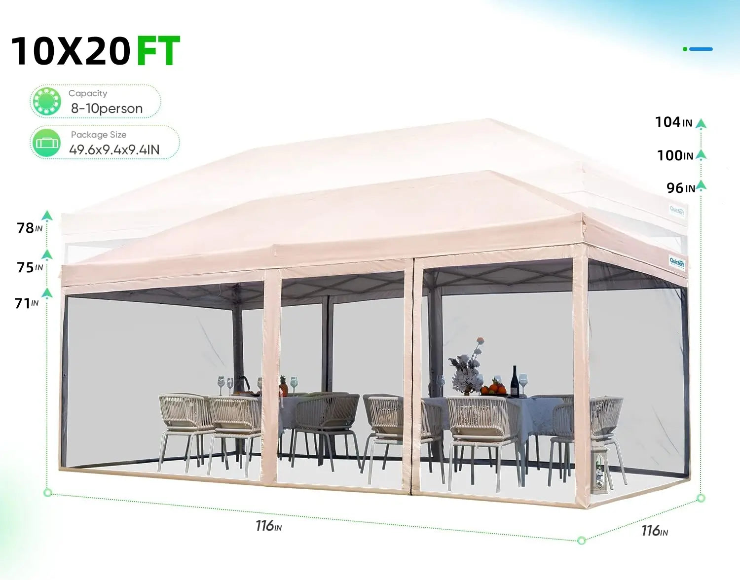 10x20 screen canopy size