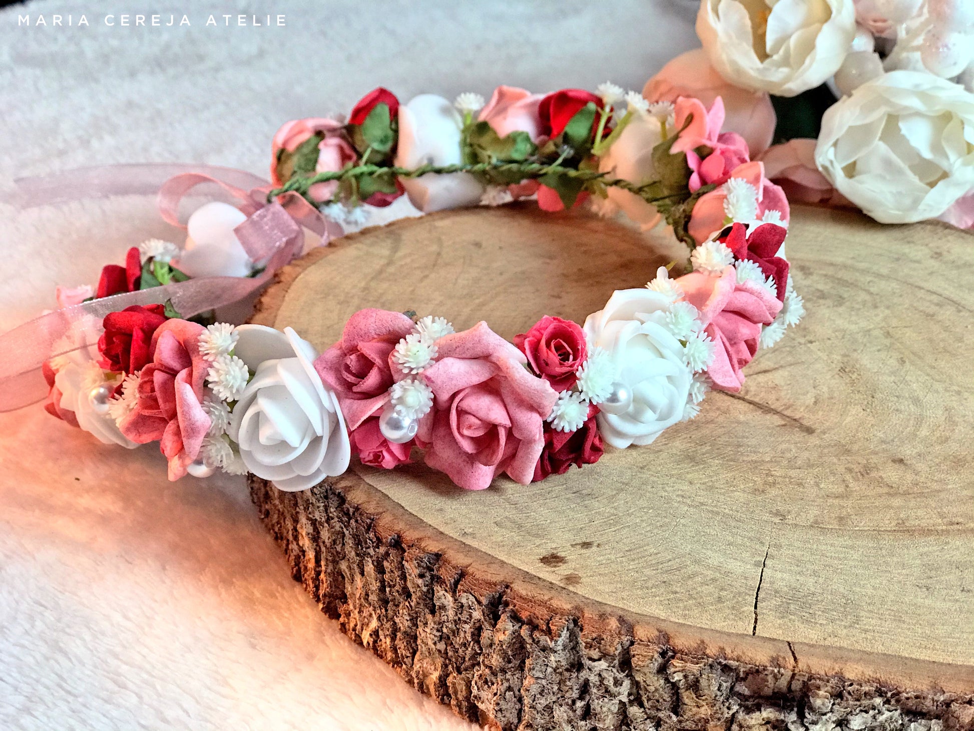 Kit Coroa de flores Rosa e Marsala – Maria Cereja Atelie