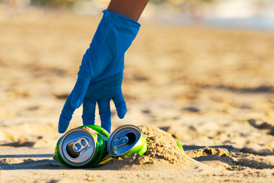 Beach Cleanup with Disposable Gloves