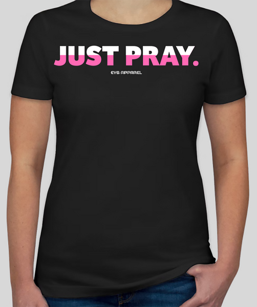 JUST PRAY Women's White/Pink Crew Tee