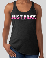 JUST PRAY Women's White/Pink Racerback Tee