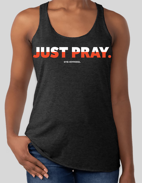 JUST PRAY Women's White/Red Racerback Tee