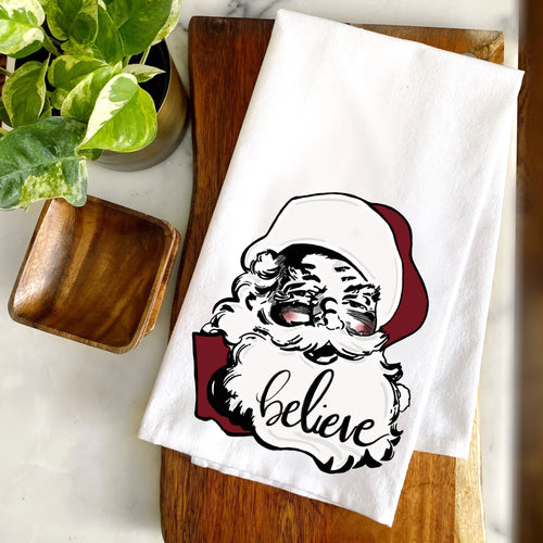 Santa Face Christmas Kitchen Towel, Farmhouse Santa Dish Towel