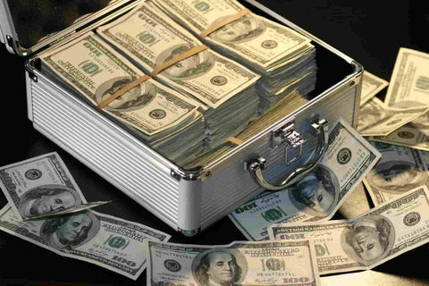 silver briefcase full of hundred dollar bills