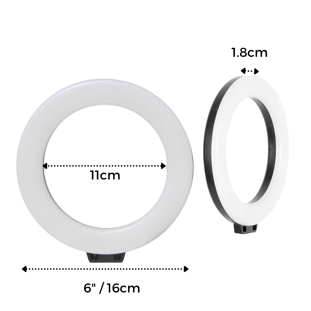 Lampe circulaire à LED de 16 cm avec trépied - Dimensions - Ozerty