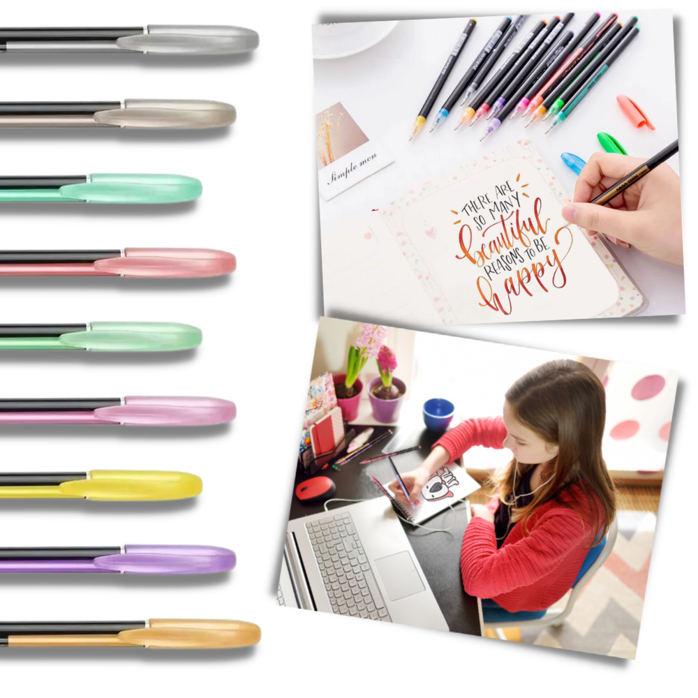 Set de 48 stylos gel pailletés - Confort et Facilité d'utilisation - Ozerty