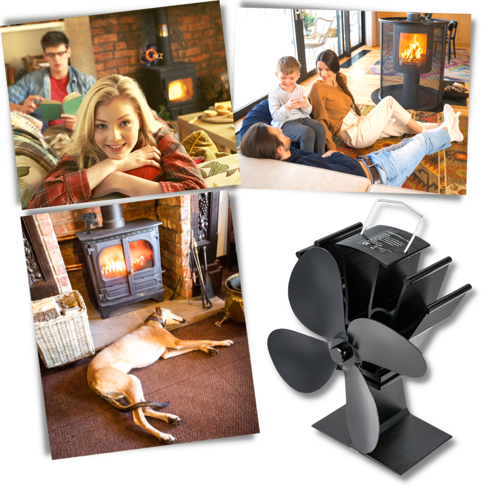  4-Blade Heat Powered Stove Fan for fireplaces - Whisper-Quiet Comfort - Ozerty