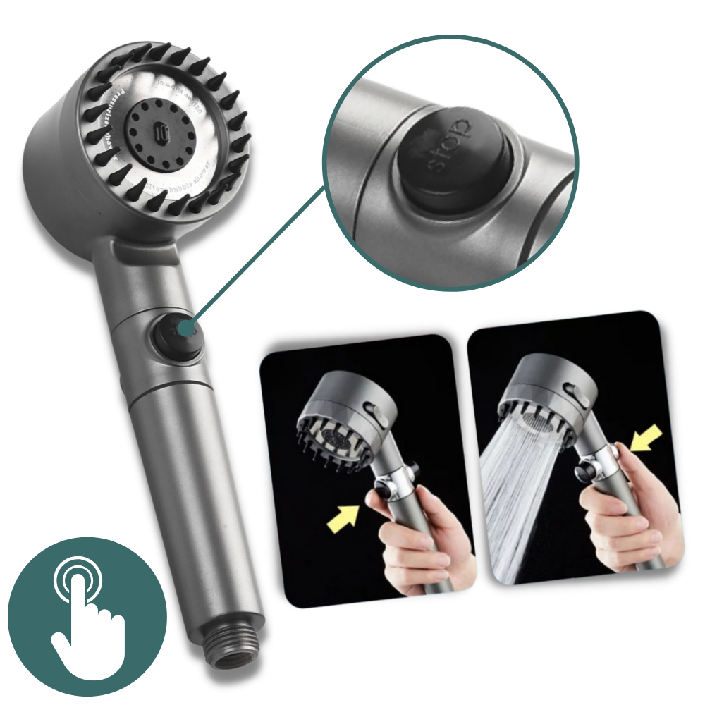 4-in-1 High-Pressure Shower Head - Seamless Installation and instant water flow stop button - Ozerty