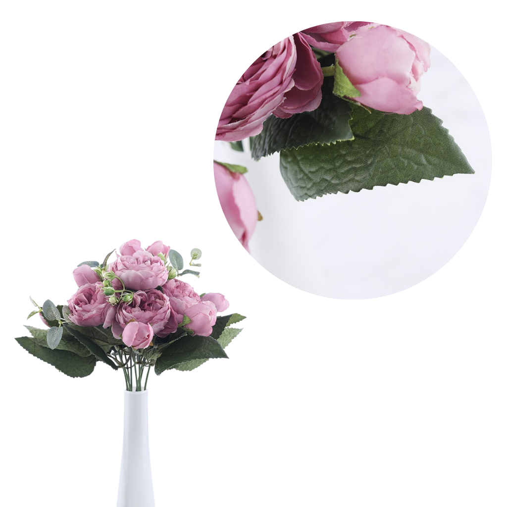 Bouquet de fleurs artificielles en soie, pivoines et roses - Aspect réaliste - Ozerty
