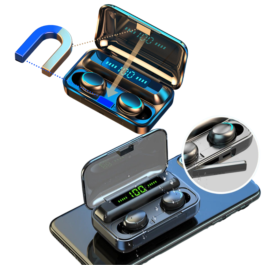 Auricolari Bluetooth con scatola di ricarica della batteria - Design a 3 prove di tenuta con sensore - Ozerty