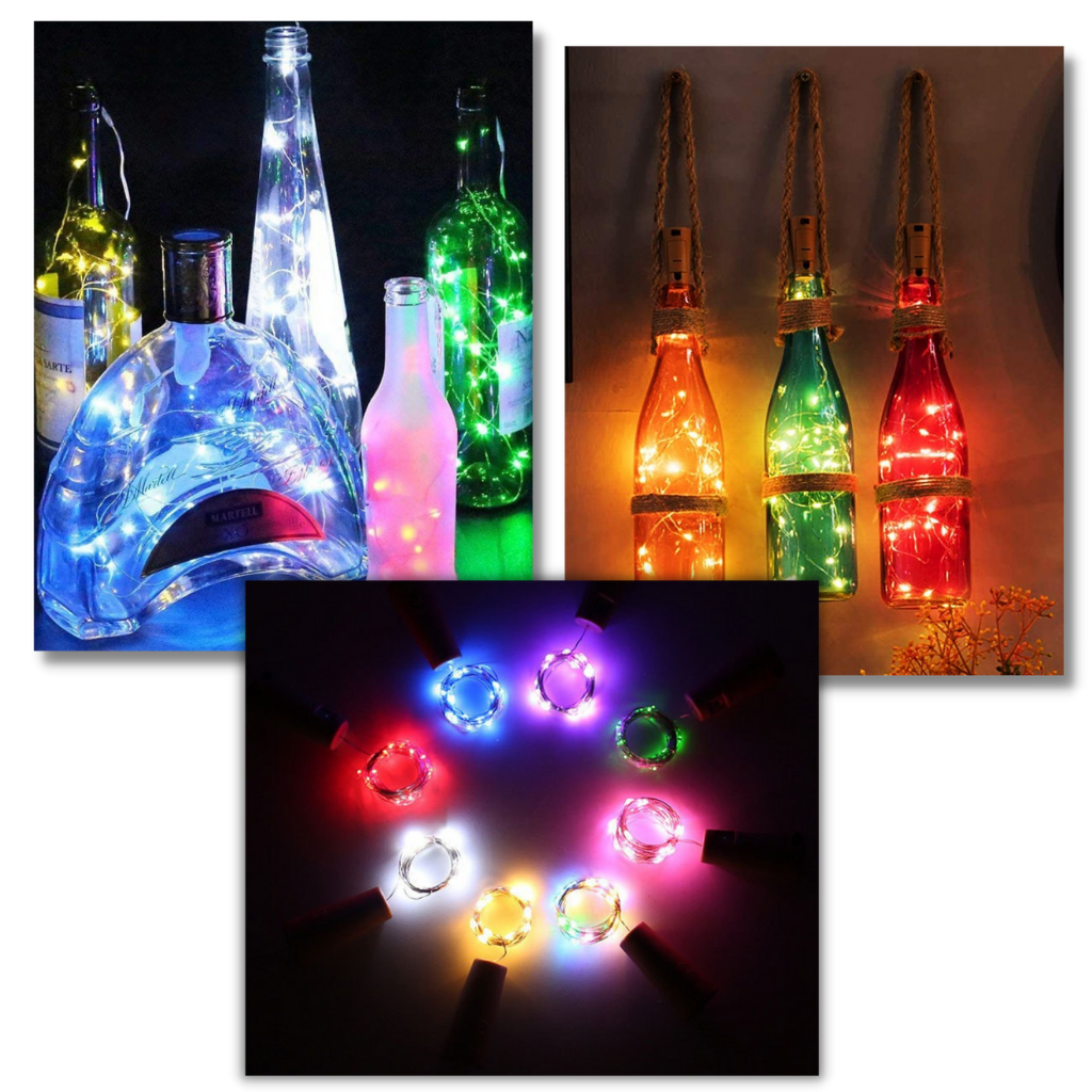 Guirlande lumineuse LED pour bouteille avec bouchon (lot de 3) - Plusieurs coloris - Ozerty