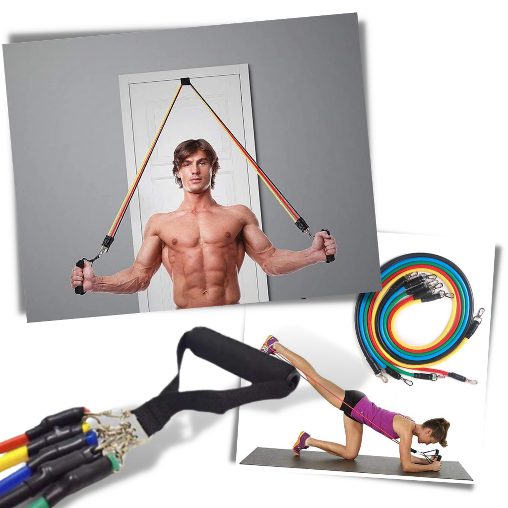 Complete Exercise Resistance Bands Set (11 Pcs) - Adjustable Resistance - Ozerty