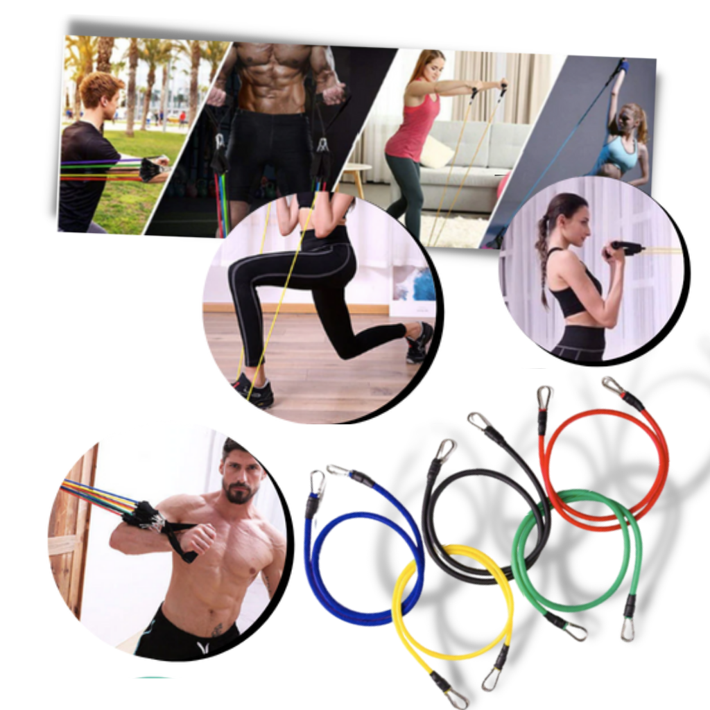 Complete Exercise Resistance Bands Set (11 Pcs) - Multifunctional Fitness Ropes - Ozerty