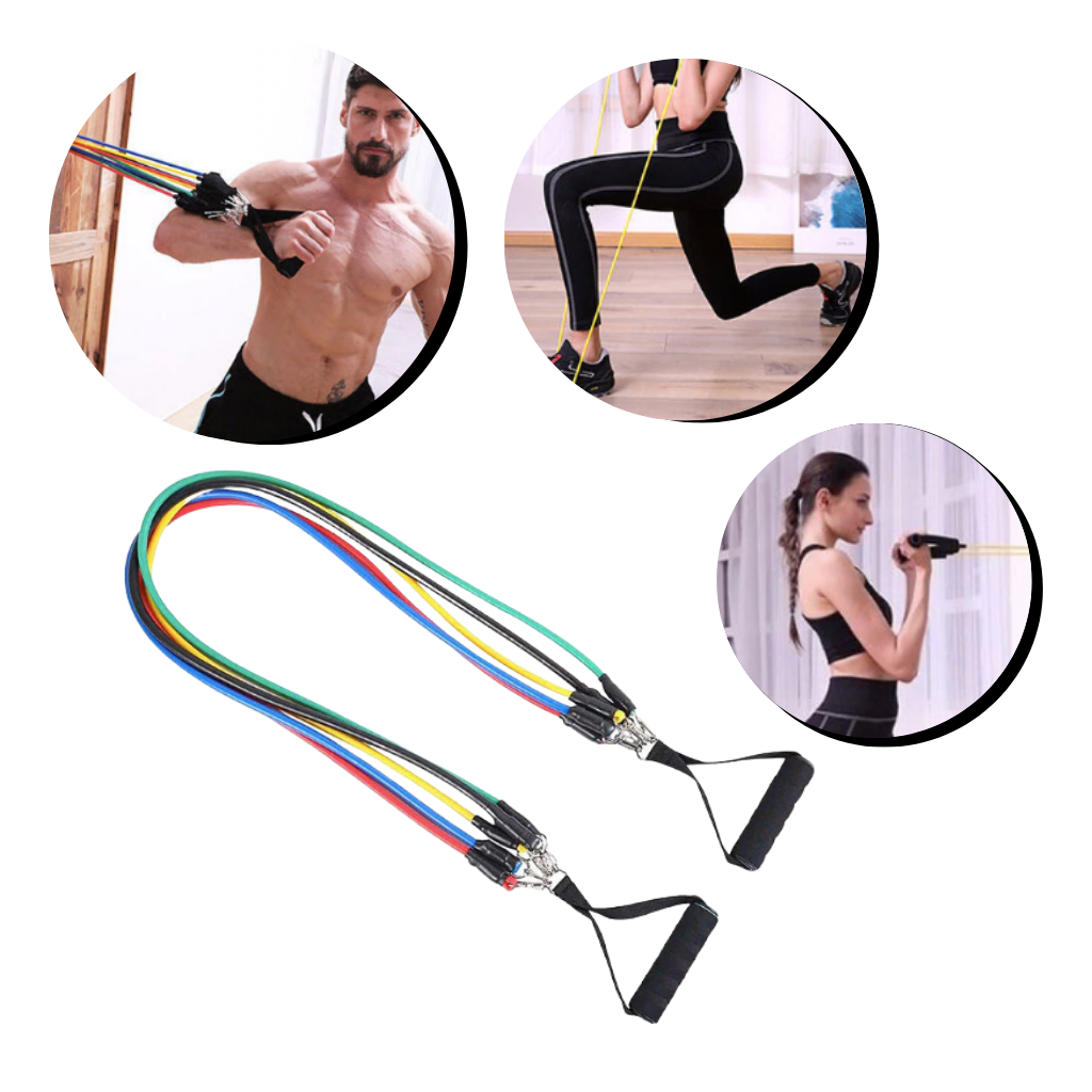 Complete Exercise Resistance Bands Set (11 Pcs) - Durable Materials - Ozerty