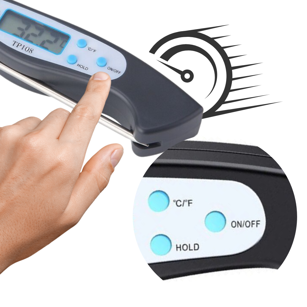 Thermomètre alimentaire numérique pliable à lecture instantanée - LECTURE INSTANTANÉE DE LA TEMPÉRATURE DES ALIMENTS - Ozerty
