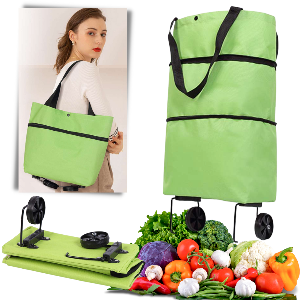 Sac de commissions à roulettes pliable 30L | Sacs de courses réutilisables avec roulettes - Ozerty