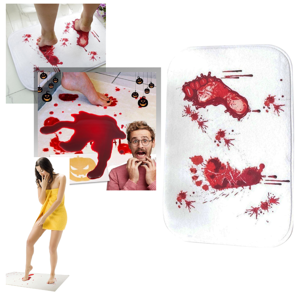 Divertida alfombra de baño de Halloween Efecto Sangre Antideslizante Patrón Sangriento Realista - Ozayti