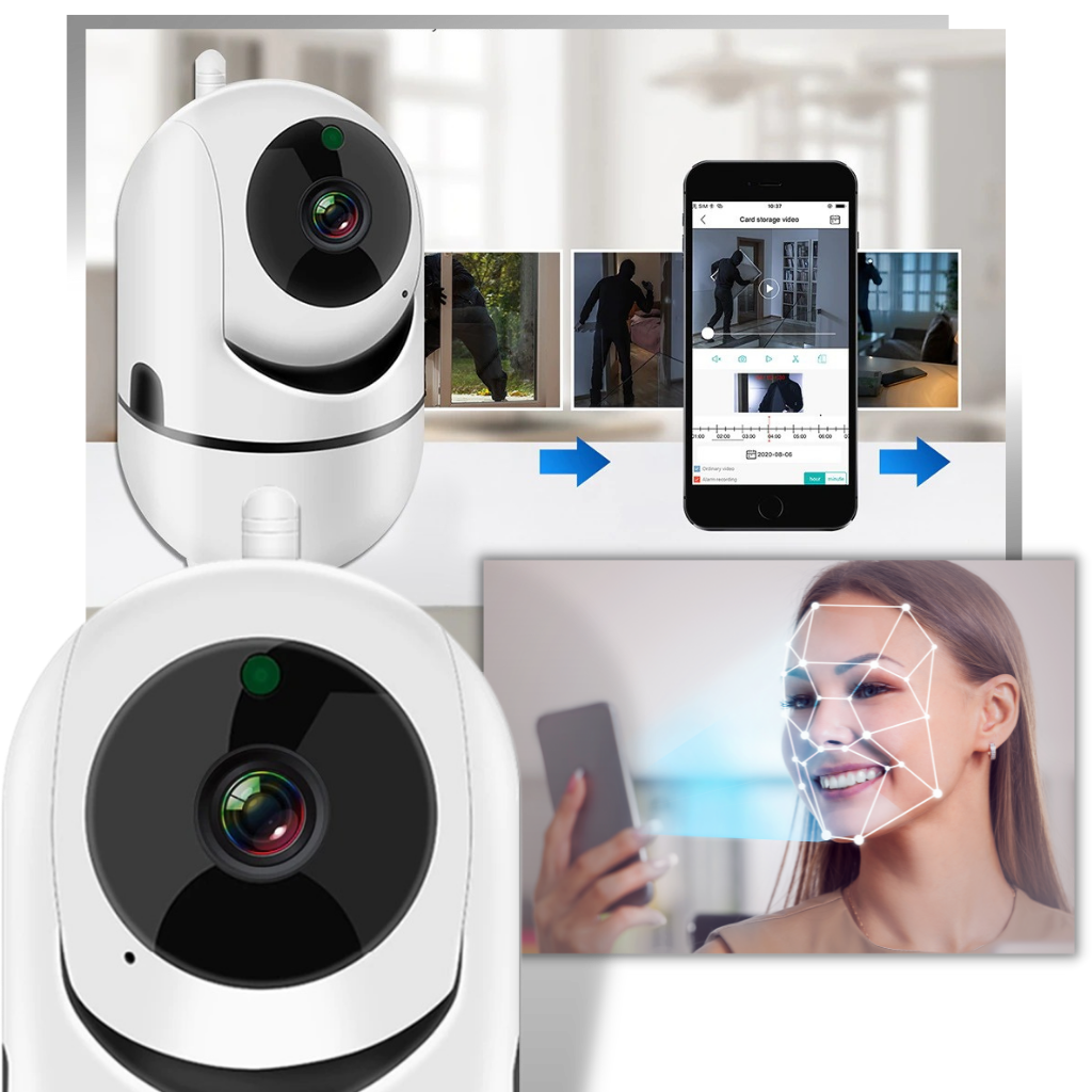 Telecamera di sicurezza wireless HD con suono e rilevamento del movimento - INSEGUIMENTO DEL MOVIMENTO E RILEVAMENTO DEL VOLTO  - Ozerty