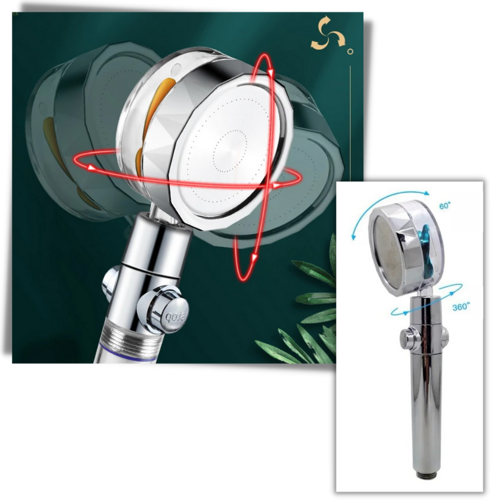 Pommeau de douche à haute pression avec hélice rotative - Rotation à 360 degrés - Ozerty
