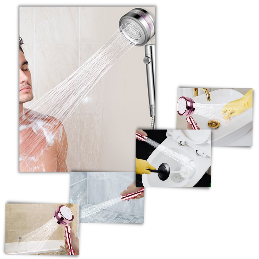 High pressure rotating helix shower head - Multiple uses - Ozerty
