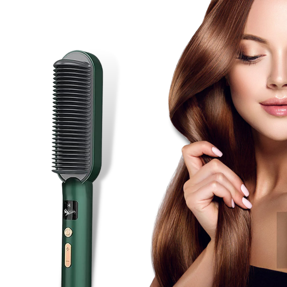 Electric Ceramic Brush Hair Straightener - 3D Compact Bristles  -