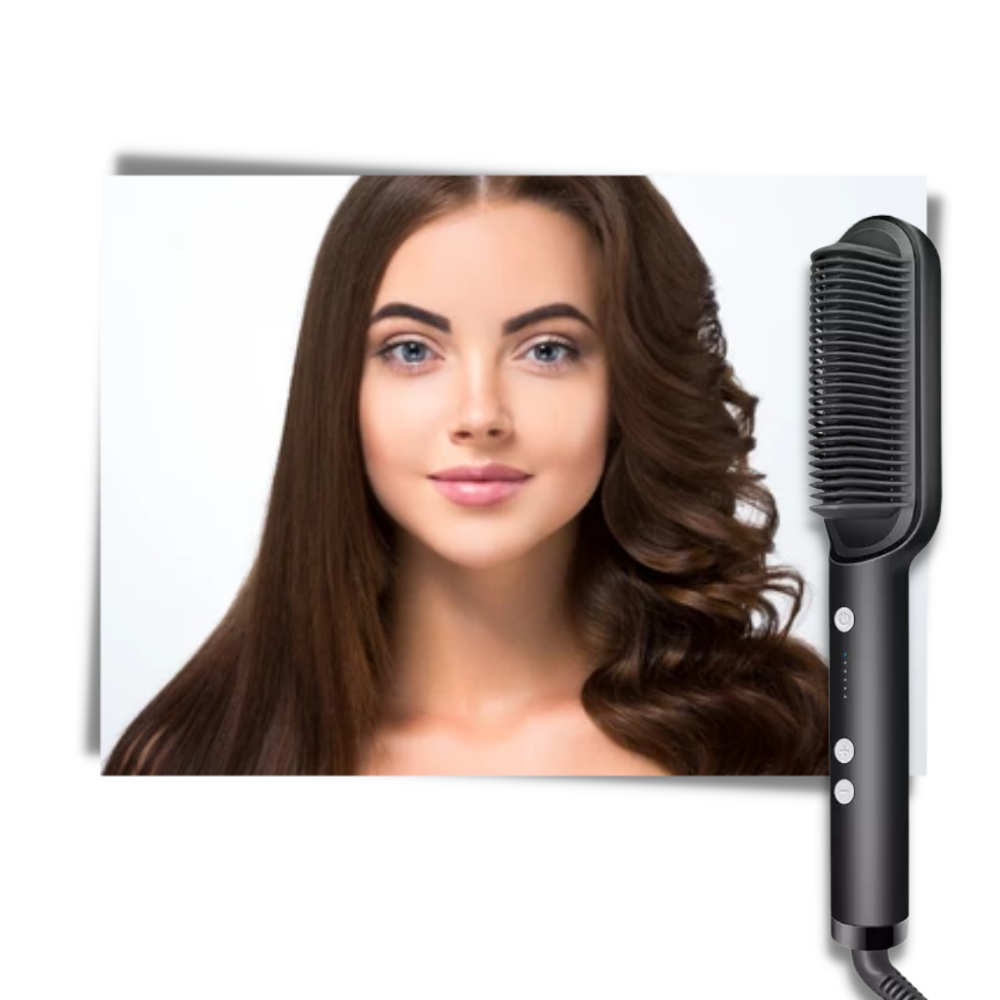 Electric Ceramic Brush Hair Straightener - 2-1 - 3D Compact Bristles - Safe -