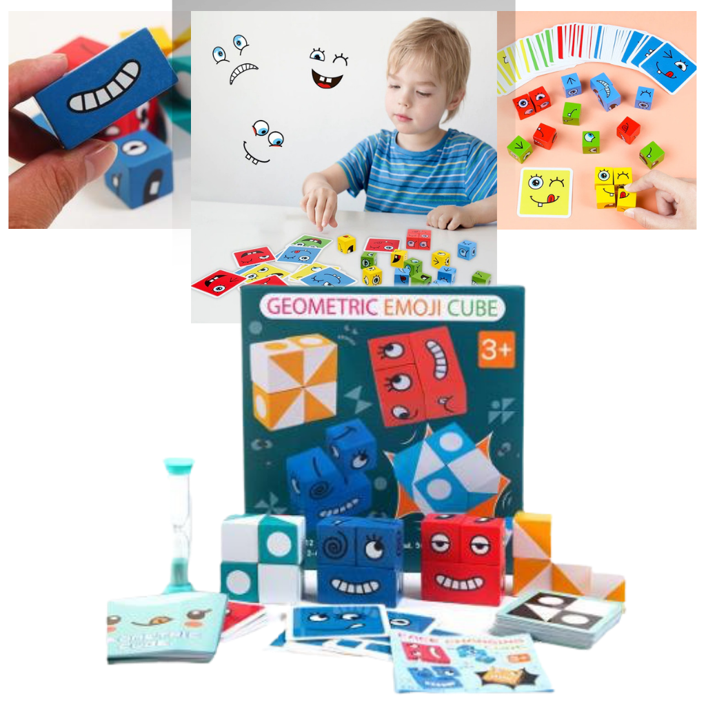 Cubo magico Montessori emoji gioco, giocattolo educativo, materiali sicuri, sociale - Ozerty