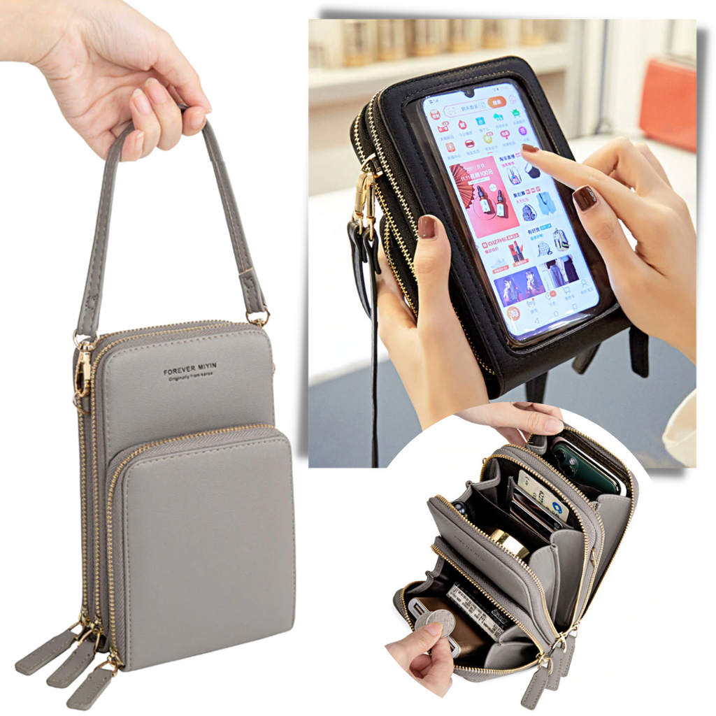 Multi pockets crossbody bag touchscreen cover removable strap - Ozerty