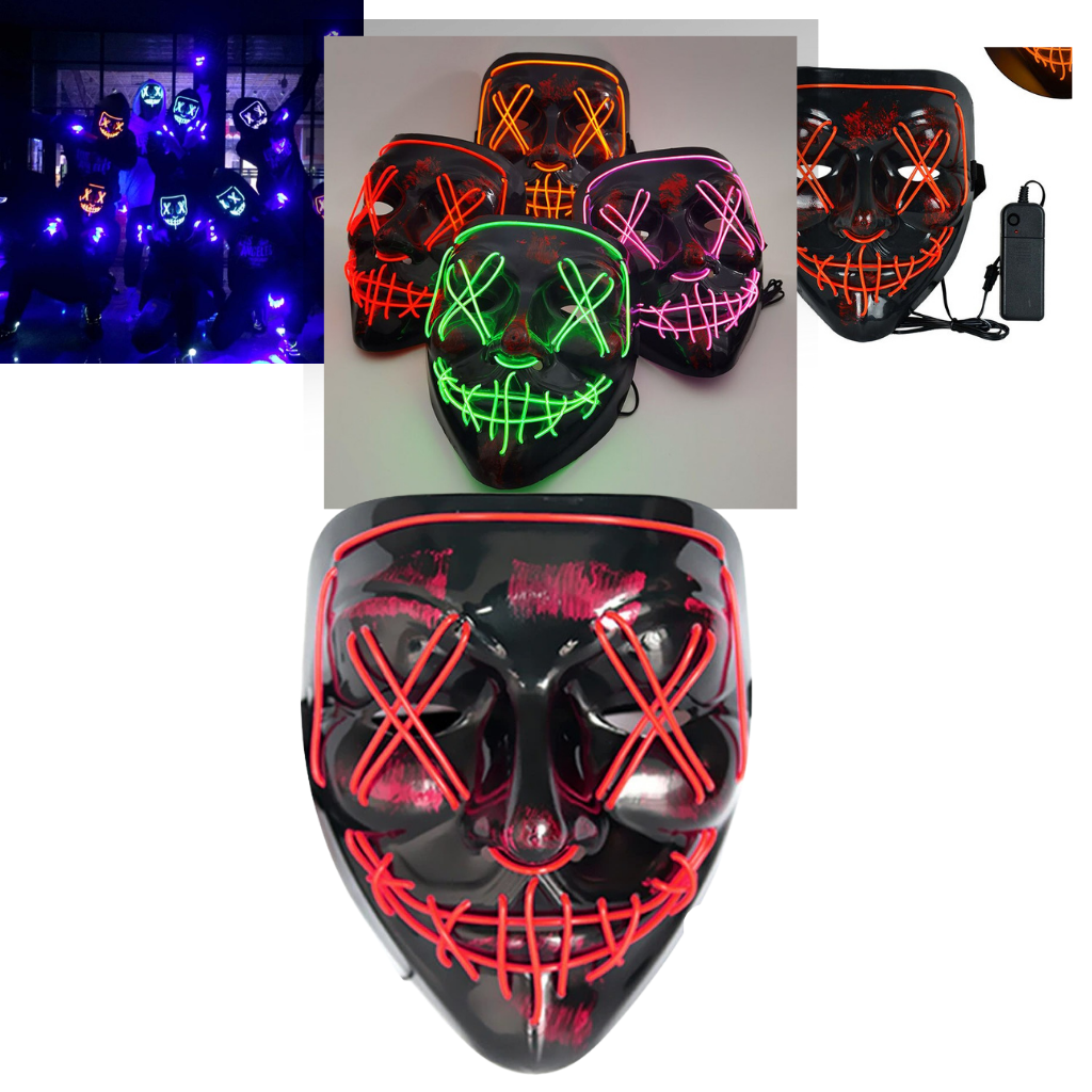 Neon led mask │ Neon light mask │ Halloween neon mask │ Neon LED mask costume Halloween - Ozerty