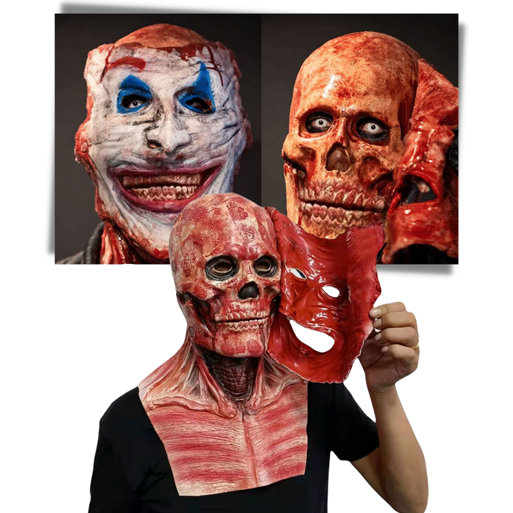Double masque d'horreur réaliste d'Halloween - Masque d'Halloween à double couche - Ozerty