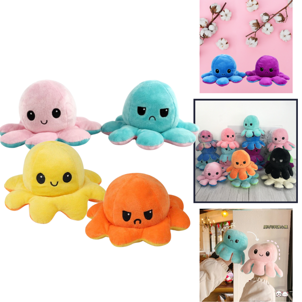 Reversible Mini Octopus Plush toy | Show your mood without talking - Ozerty