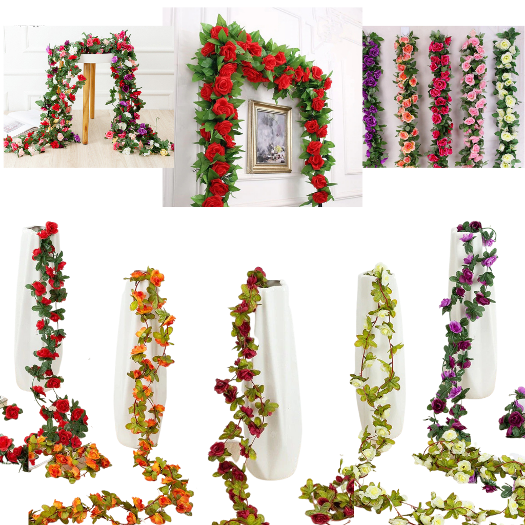 Guirlande de roses Fleurs artificielles Fausses fleurs en soie Décoration de la maison de mariage - Ozerty