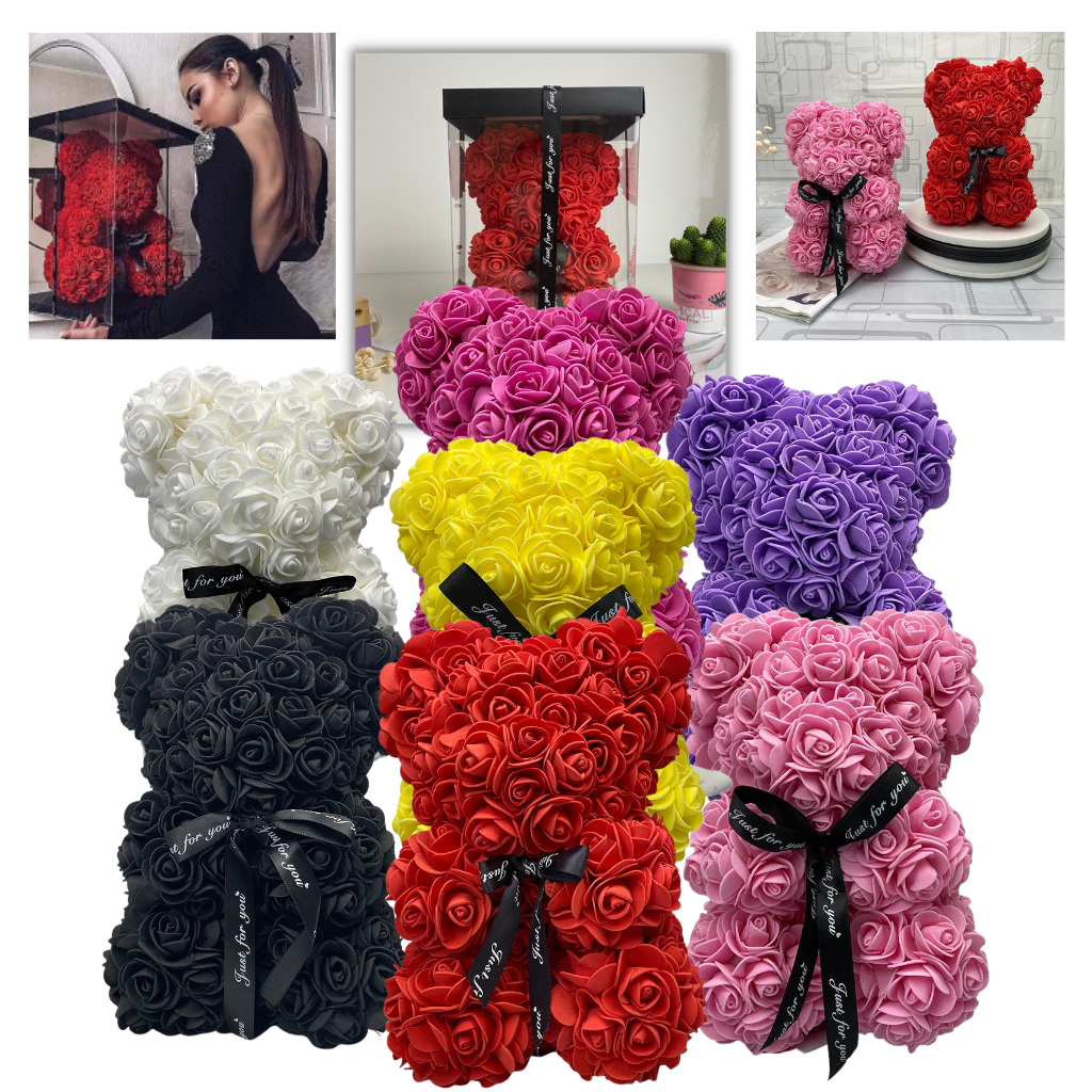 Roses teddy bear 25cm | Synthetic roses teddy bear | rose bear gift - Ozerty