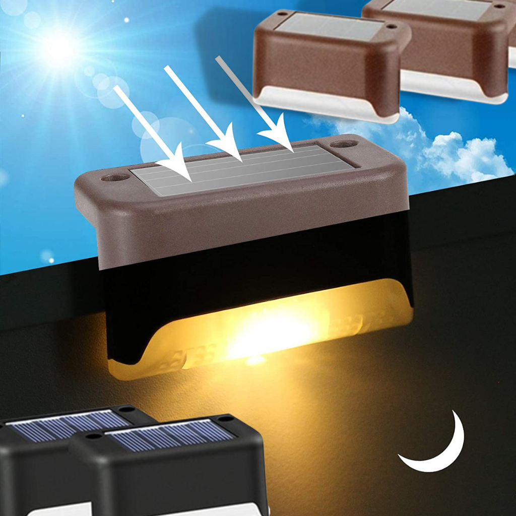 Solcellsdrivna LED-lampor för trappor (4 st) - Solcells- och batteridriven - Ozerty