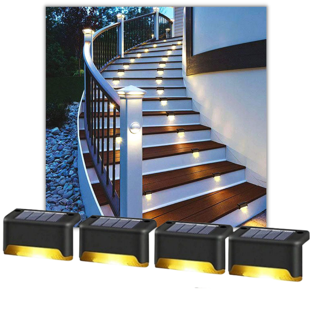 Solcellsdrivna LED-lampor för trappor (4 st) - Varmt ljus - Ozerty