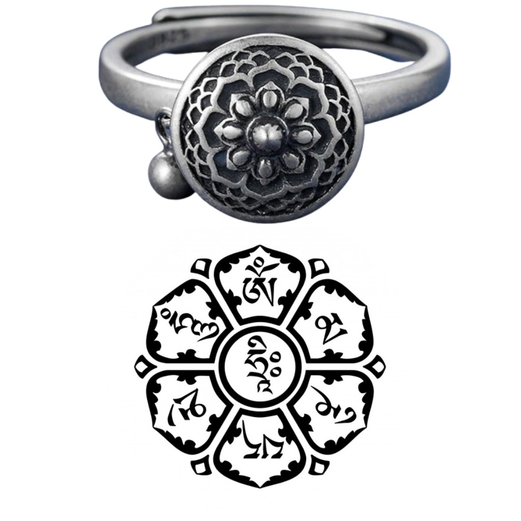 Roterande Buddist Mantra Ring för kvinnor - HELIG LOTUSBLOMMA DESIGN  - Ozerty