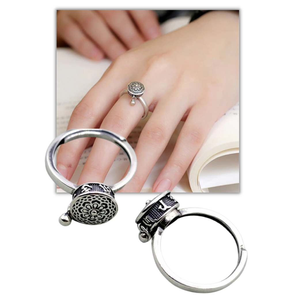 Roterande Buddist Mantra Ring för kvinnor - VINTAGE SILVERPLÄTERAD DESIGN  - Ozerty