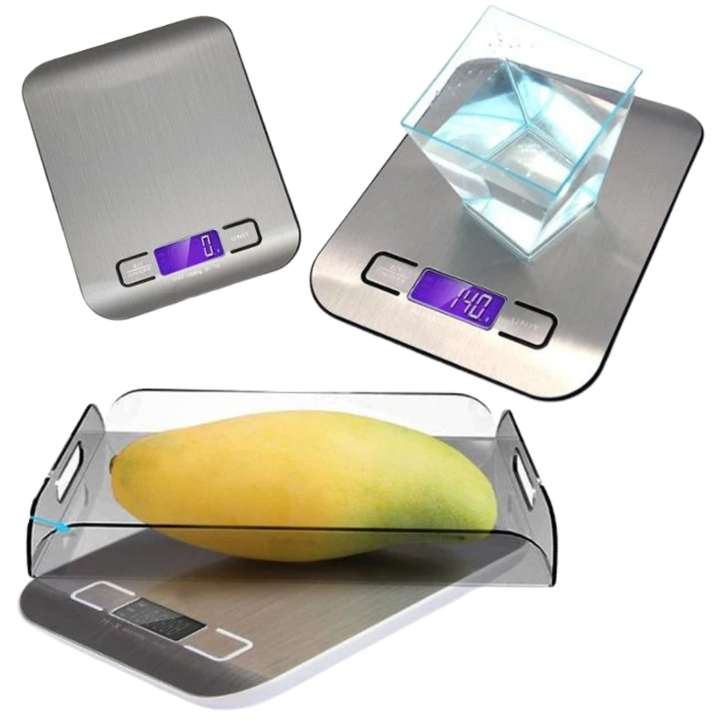Digital köksvåg i rostfritt stål med LCD-skärm - PRAKTISK TARERINGSFUNKTION - Ozerty
