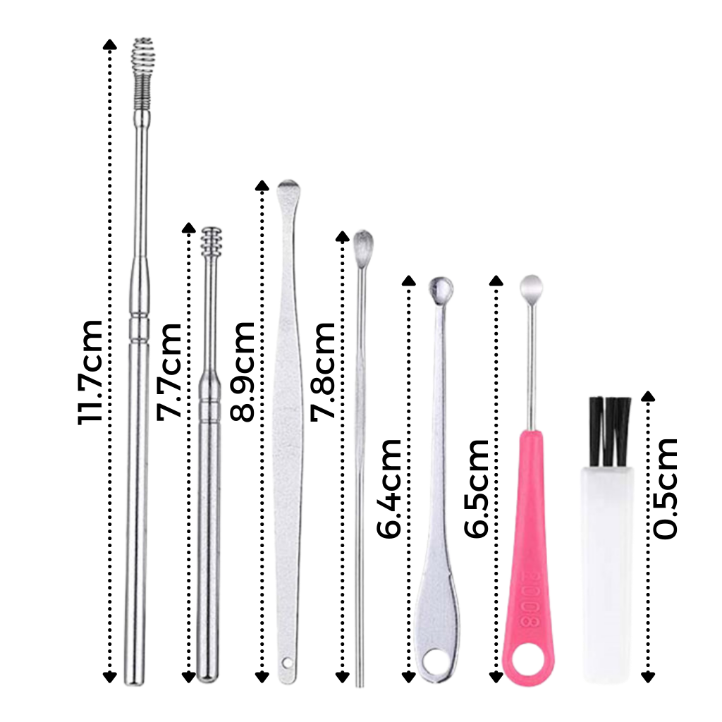 Stainless steel ear wax cleaner tool set - Dimensions - Ozerty