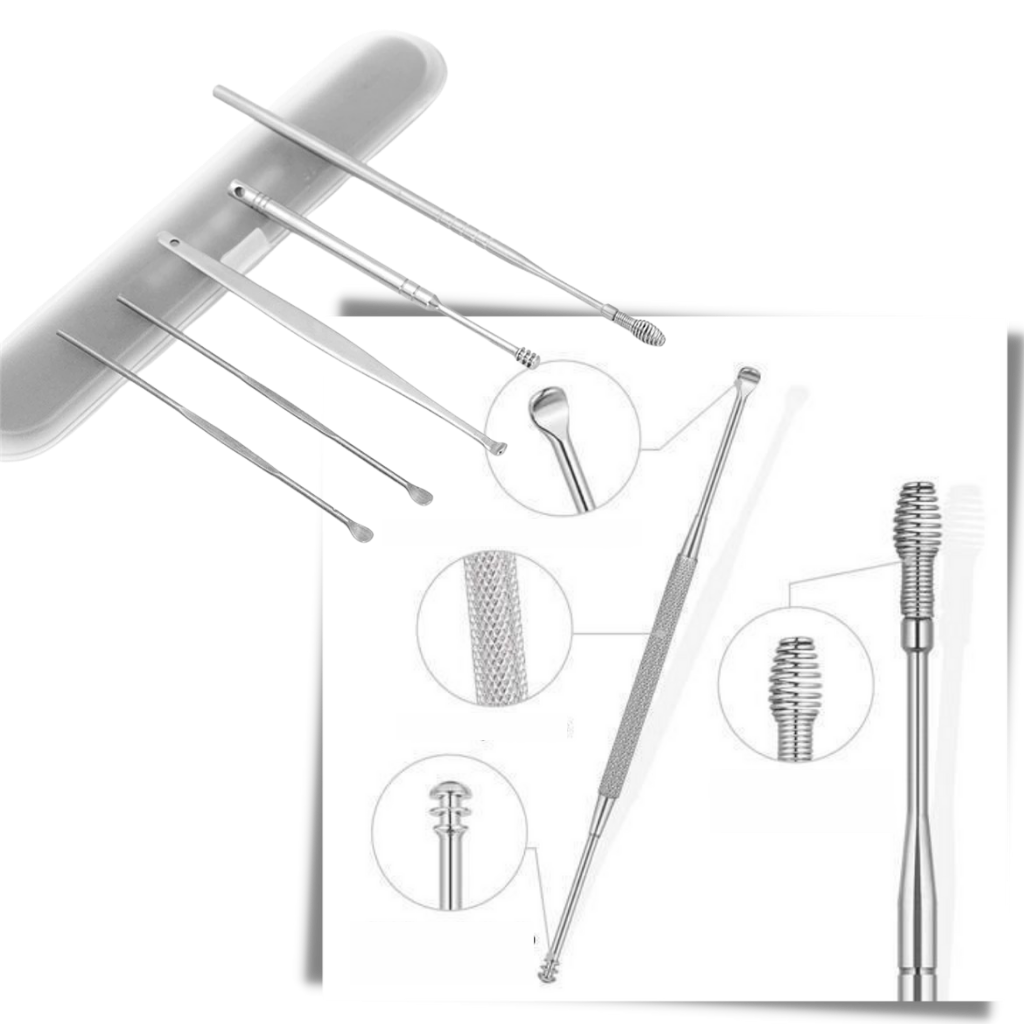 Set d'outils en acier inoxydable pour le nettoyage des oreilles - Matériau de haute qualité - Ozerty