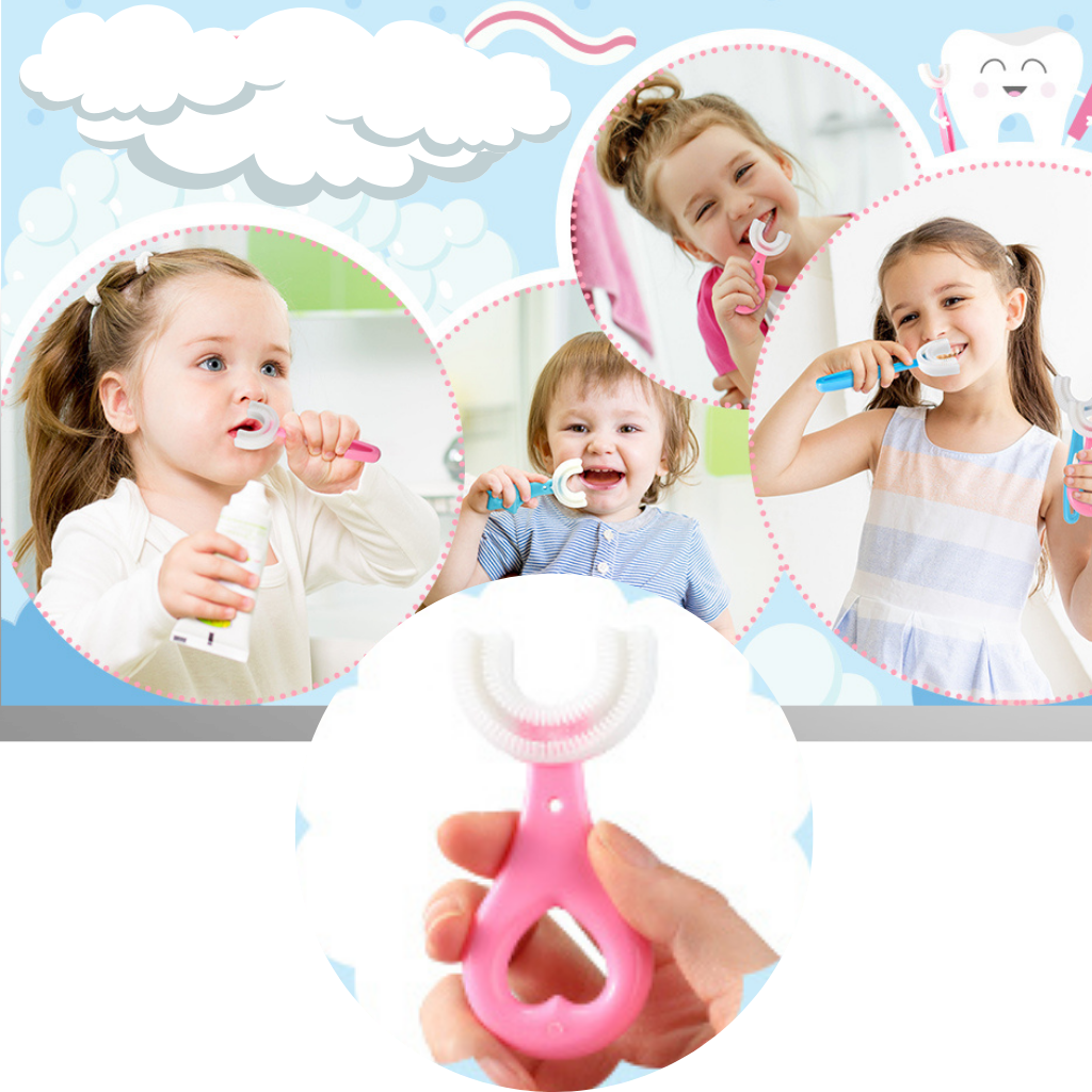 Spazzolino da denti a forma di U per bambini (confezione da 2) - Impugnatura con buona presa - Ozerty